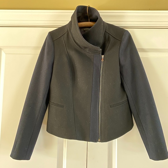 Ann Taylor Color Block Asymmetrical Wool Moto Coat - Picture 8 of 8